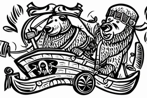 Viking boat which is driven by a bear, wearing a viking helmet tattoo idea
