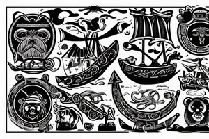 Viking boat which is driven by a bear, wearing a viking helmet tattoo idea
