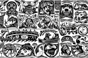 Viking boat which is driven by a bear, wearing a viking helmet tattoo idea