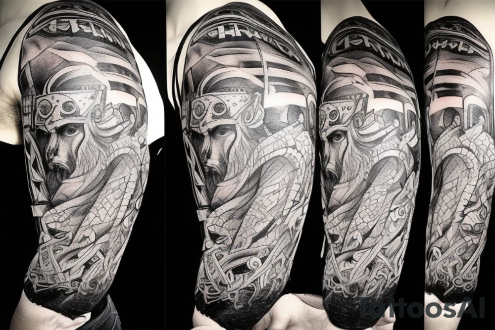 Viking boat which is driven by a bear, wearing a viking helmet tattoo idea