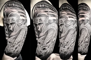 Viking boat which is driven by a bear, wearing a viking helmet tattoo idea