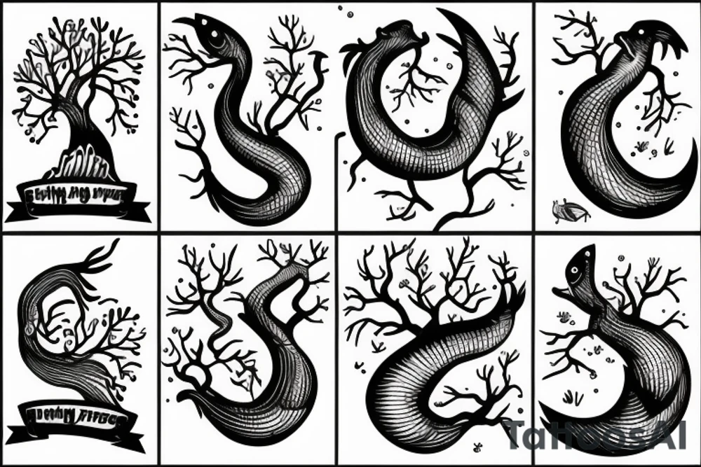 Fish climbing up a tree tattoo idea