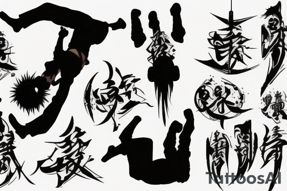 Ninja stance prayer hanging upside 
down tattoo idea