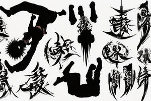 Ninja stance prayer hanging upside 
down tattoo idea
