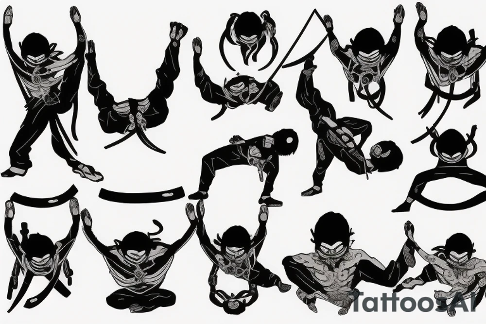 Ninja stance prayer hanging upside 
down tattoo idea