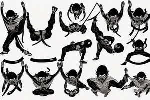 Ninja stance prayer hanging upside 
down tattoo idea