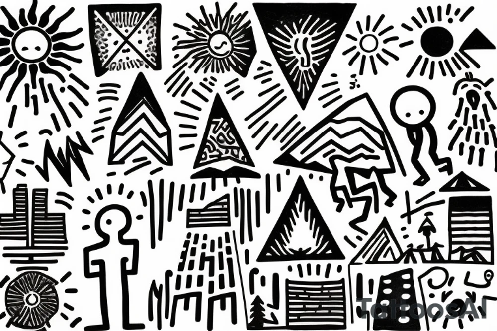 Mountains with trees and sun shining through the backdrop tattoo idea