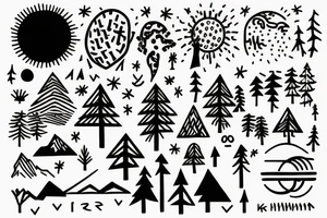 Mountains with trees and sun shining through the backdrop tattoo idea