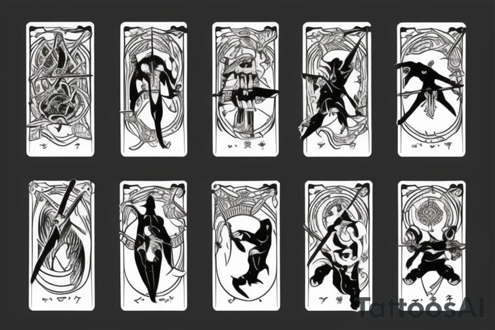 Hanged ninja 
down tarot card tattoo idea