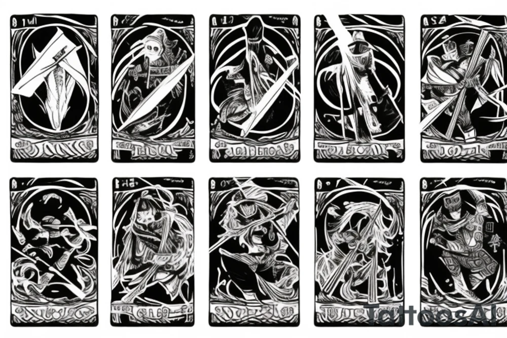 Hanged ninja 
down tarot card tattoo idea