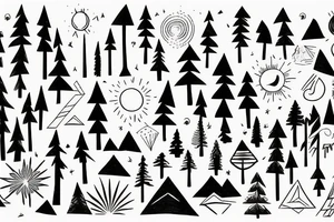 Mountains with trees and sun shining through the backdrop tattoo idea