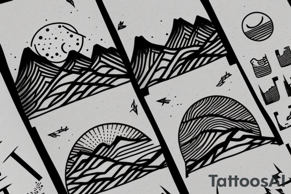 Tree lined mountains with the sun rising behind them tattoo idea