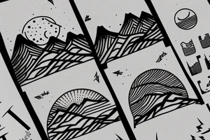 Tree lined mountains with the sun rising behind them tattoo idea
