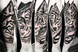A tiger, fox, and wolf with a moon and stars tattoo idea