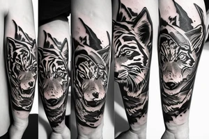 A tiger, fox, and wolf with a moon and stars tattoo idea