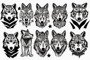 A wolf with a fox and a tiger with a moon and stars tattoo idea