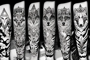 A wolf with a fox and a tiger with a moon and stars tattoo idea