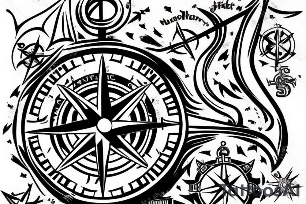 map
compass
anchor 
crow tattoo idea