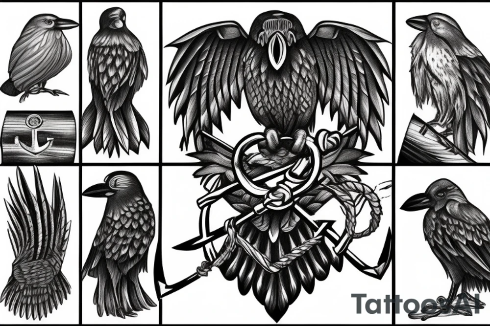 map
anchor 
crow tattoo idea