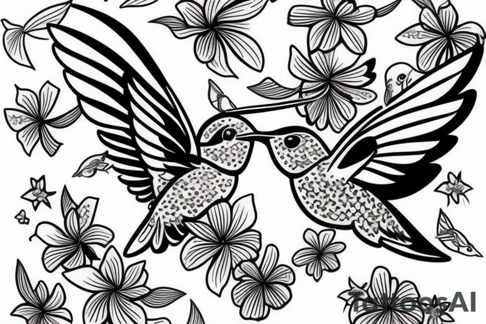 Hummingbird in flight with Hawaiian flowers tattoo idea