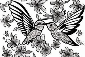Hummingbird in flight with Hawaiian flowers tattoo idea