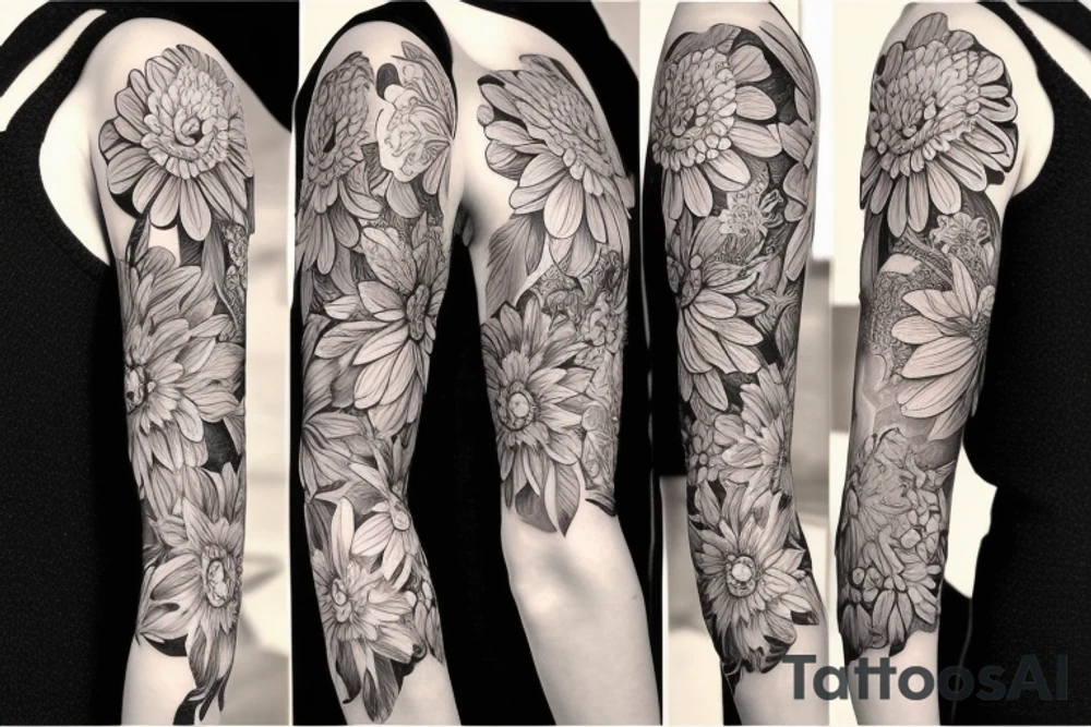Sleeve using birth flowers for January July and august. tattoo idea