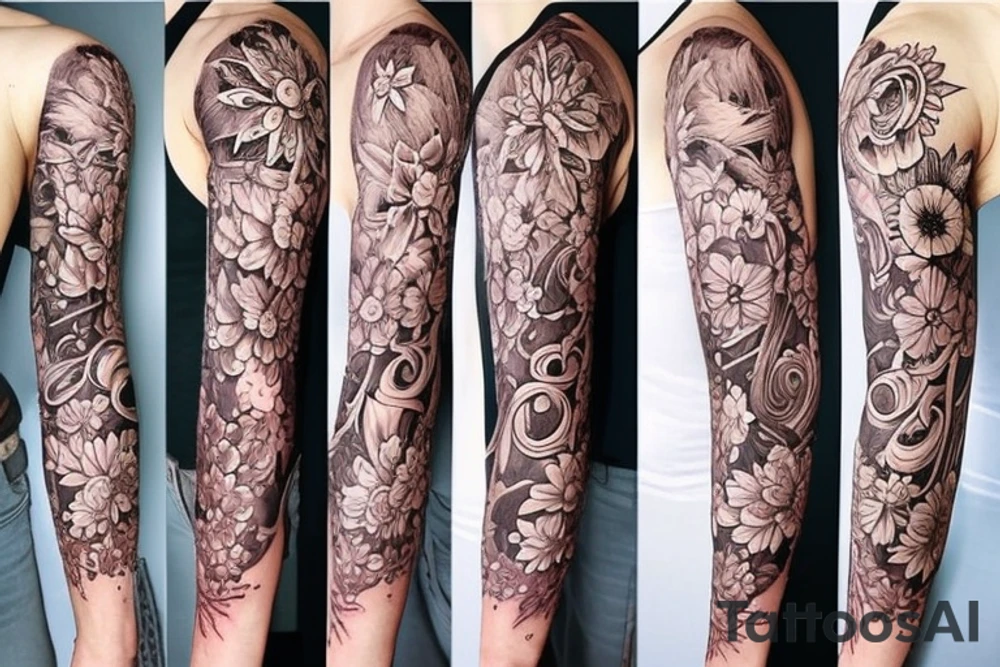 Sleeve using birth flowers for January July and august. tattoo idea