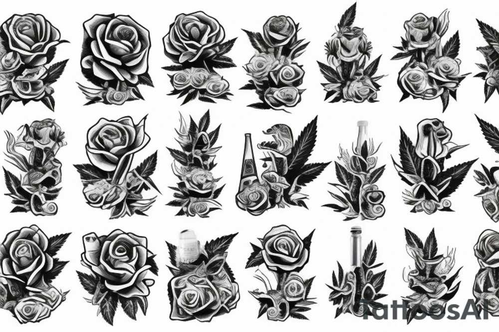 Cannabis dinosaur rose alien magic jar tattoo idea