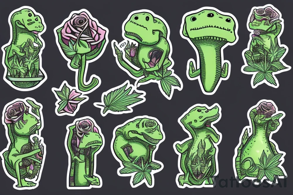 Cannabis dinosaur rose alien magic jar tattoo idea