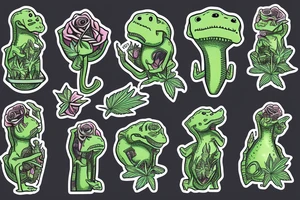 Cannabis dinosaur rose alien magic jar tattoo idea
