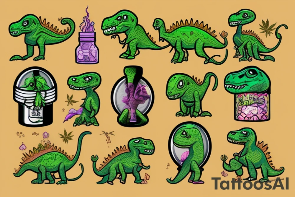 Cannabis dinosaur alien magic tattoo idea