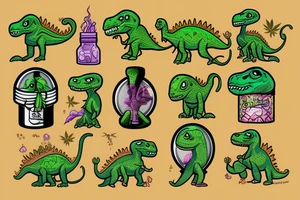 Cannabis dinosaur alien magic tattoo idea