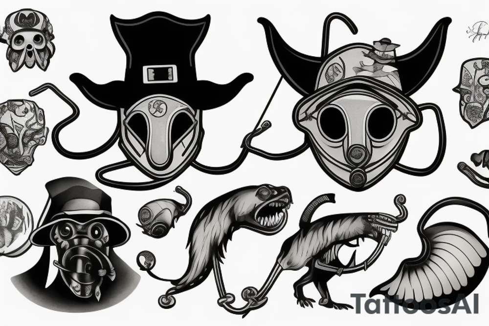 Panther with a plague doctor mask on its back tattoo idea