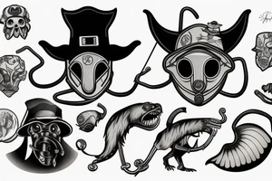 Panther with a plague doctor mask on its back tattoo idea