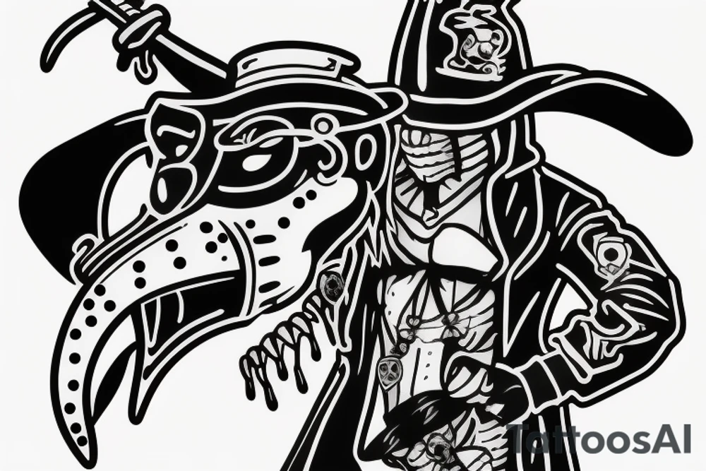 Panther with a plague doctor mask on its back tattoo idea