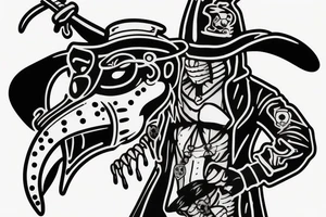 Panther with a plague doctor mask on its back tattoo idea