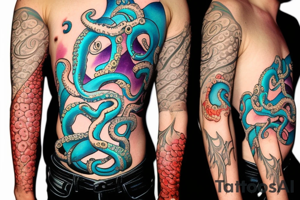 diver being attacked by an octopus tattoo idea