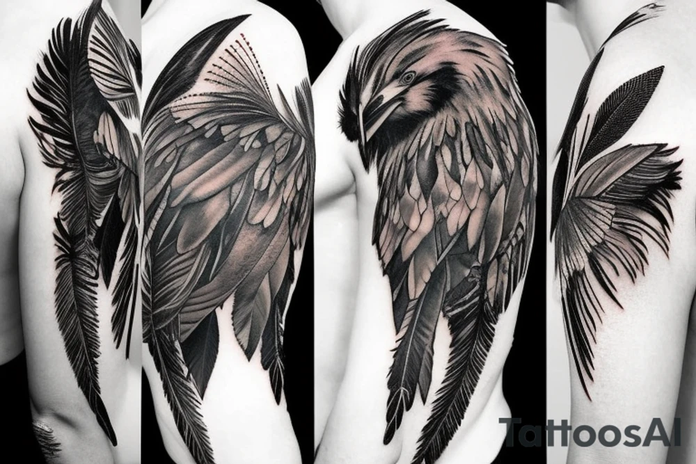 Crow feathers shoulder and arm tattoo idea