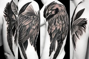Crow feathers shoulder and arm tattoo idea