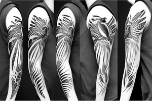 Crow feathers shoulder and arm tattoo idea