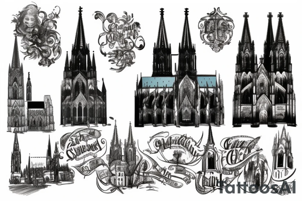 Cologne cathedral with gothic backdrop tattoo idea