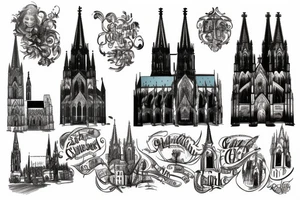 Cologne cathedral with gothic backdrop tattoo idea