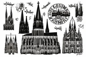 Cologne cathedral with gothic backdrop tattoo idea