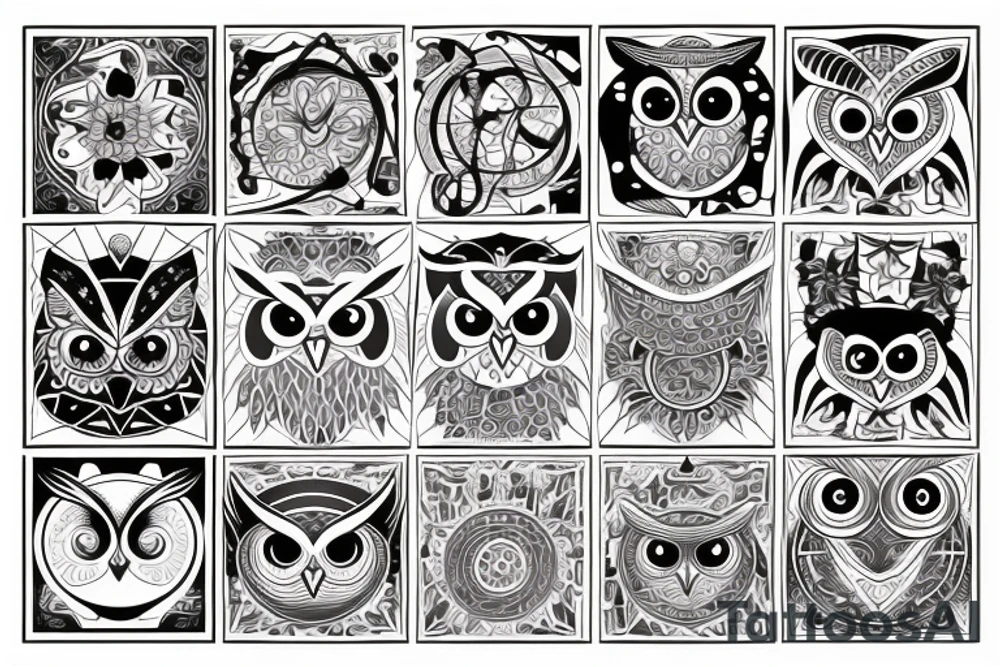 Owl with zodiac sign tattoo idea