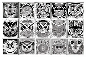 Owl with zodiac sign tattoo idea