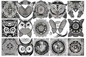 Owl with zodiac sign tattoo idea