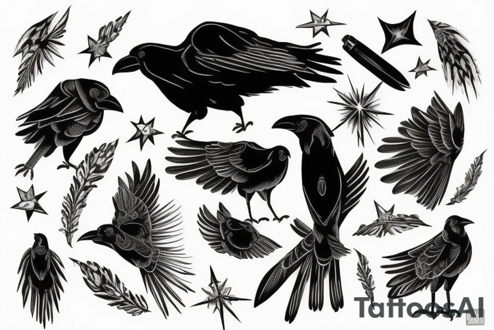 a crow perched on a star tattoo idea
