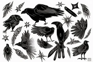 a crow perched on a star tattoo idea