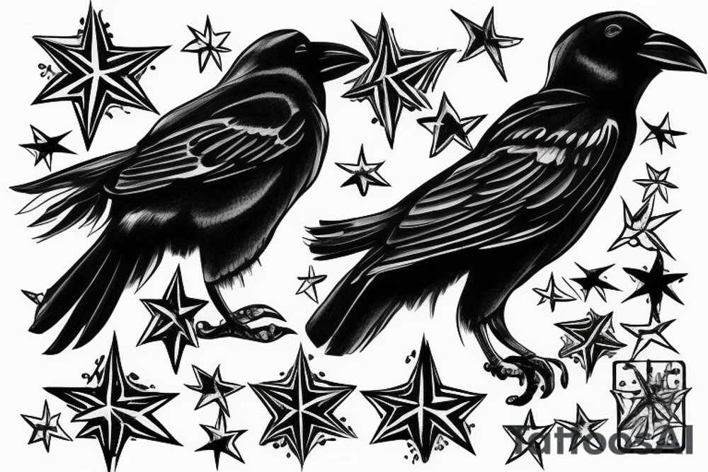 a crow perched on a star tattoo idea