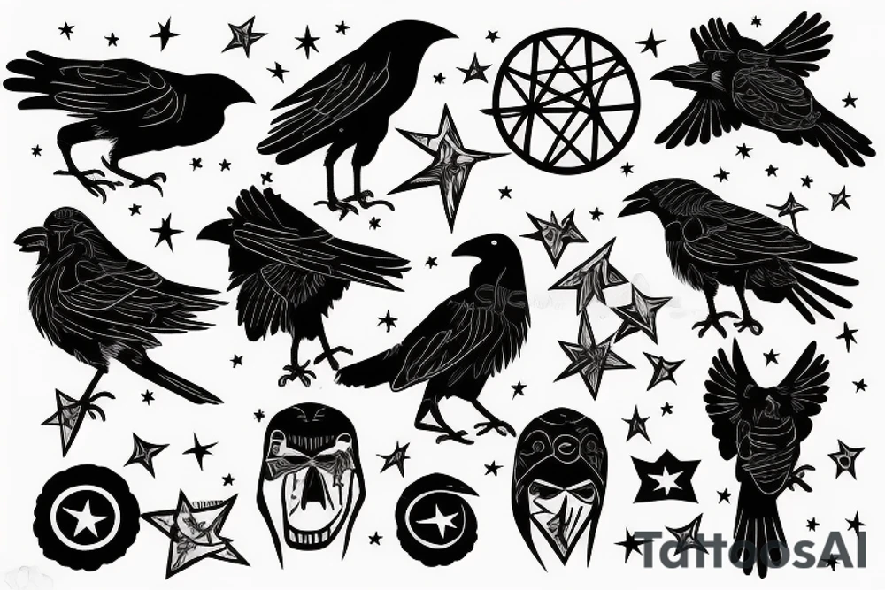 a crow perched on a star looks like an anarchist tattoo idea